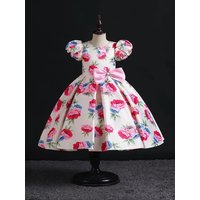 New Children Girls' Ceremonial Party Dress Girl Floral Print Dresses Kid Clothes 4 to 12T