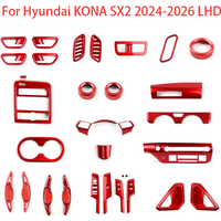 For Hyundai KONA SX2 LHD Red Interior Trim Window Button/Door Bowl Cover/Front Water Cup Holder/Steering Wheel Decoration