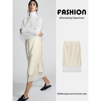 Spring New Arrival ZA2026 Women's Fashionable Midi Skirt Slimming Patchwork Half-length Gown for Party Other 100% Material