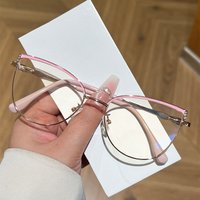 KAMMPT Cat Eye Glasses with Rhinestones Women Fashion Blue Light Blocking Optical Frames Trendy Vintage Metal Rim Decor Eyewear