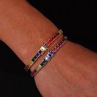 Hip Hop Jewelry 4Mm Rainbow Tennis Necklace 18K Gold-Plated Square Brass Cubic Zirconia Tennis Bracelet Wholesale