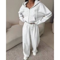 Grey Spring And Autumn Zipper Sports Set Fashion Pants Men And Women Loose Hoodie High Waist Casual Jogging Sports Pant Sets