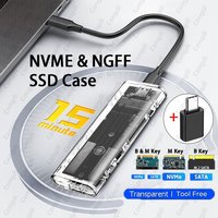 M.2 External SSD Case M.2 SSD Nvme Enclosure NGFF SATA SSD Case USB Type C 5/10Gbps M2 SSD Transparent External Hard Disk Box