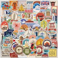 100Pcs World Famous Travel Landmark Doodle Stickers, Stationery Notebook Phone Guitar Fridge Luggage Waterproof Decals Stickers