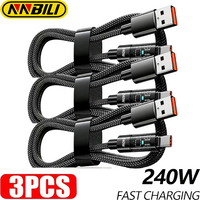 NNBILI 3Pcs 240W Nylon USB Type C Super Fast Charging Cable For Samsung Xiaomi Huawei Honor LED Display Charger USB A Data Cord