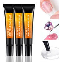 3pcs Quick-Dry Nail Glue,Semi solid Super Strong Adhesive For Press-On Nail&Rhinestones,Waterproof Long-Lasting No need UV Cured