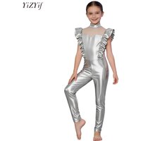 Girls Alien Cosplay Costume Outfits Boys Metallic Shiny Alien Jumpsuit Halloween Full Length Bodysuit for Them Parties Stage