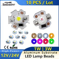 10PCS 12V 24V DC LED High Power Single Color Bead 1W 3W with Aluminum Plate Warm White Red Green Blue Pink Gold Yellow Lamp Chip