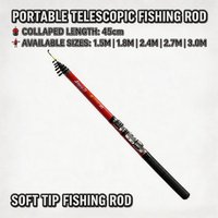 Soft Tip Mini Red Rock Fishing Rod, Telescopic Portable Fishing Pole Without Ground Insert, 1.5M-3.0M for Rock & Raft Fishing