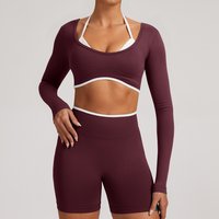 Seamless Jacket Women Crop Tops Yoga T-shirts Backless Sports Top Long Sleeve Running Shirts Quick Dry Fitness Gym Sport Top