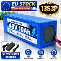 48V 10Ah 13S3P Li-Ionen-Akkupack XT60+DC 18650 Lithium-Akku mit BMS, 54,6V Ladegerät inklusive, für E-Bike Elektroroller DIY Umrüstkit, EU-Lager Versand aus Polen Schnelle Lieferung