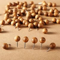100Pcs Wooden Thumbtacks, Wooden Stainless Steel Pins. Decorative Thumbtacks, Wooden Pins and Pushpins, Creative Model Corkboard Pushpins