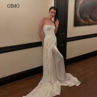 OIMG Modern Strapless Ivory Mermaid Wedding Dress Backless Ruffles Tiered Bride Dresses Floor Length Wedding Gowns Customized