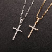 HipHop Fashion Cross Necklace For Women Crystal Zircon Men Necklace Metal Chains Choker Jesus Pendants Jewelry Gift