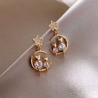 New Trendy Crystal Cute Cat Stud Earrings For Women Fashion Moon Planet Round Water Earring Personality Jewelry