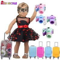 18''Doll Accessories Travel Set Clothes Matched Eye Patch Hand With PVC Luggage For American 43 Cm Girl Dolls,Mini Camera Nancy