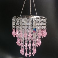 Camal Party Wedding Centerpiece Frame 22CM Chrome Base 50CM Hanger With Pink Pointed Cone Pendant Acrylic Octagonal Bead Chain