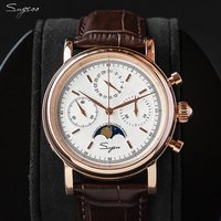 Sugess mechanische Männer Uhr original st1908 Uhrwerk Chronograph Vintage Mondphase Echt leder Band wasserdicht 50atm st19