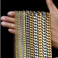 Hip Hop Cuban Curb Link Mens Miami Stainless Steel 18k Gold Plated Chain Necklace Jewelry Gift For Him 6/8/10/12MM