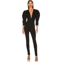 Puff Sleeve Bandage Jumpsuit Women Summer Black Solid Deep V Neck Jumpsuits Pencil Pants Sexy Elegant Party One Piece Outfits
