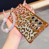 Galaxy S26 Plating Leopard Pattern Case Samsung S25 Ultra S24ultra Diamond Hand Lanyard Soft Cover Funda