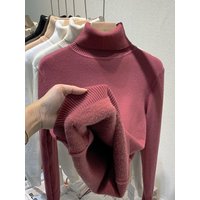 Turtleneck Winter Sweater Women Elegant Thicken Velvet Lined Warm Sueter Knitted Pullover Slim Tops Jersey Knitwear Jumper New