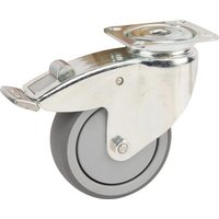 Tente Caster wheel swivel, rubber wheel: diameter 100x32mm, with brake, plate fitting: 77x67mm Load: 100kg, 2477PJP100P50