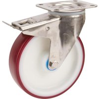 Tente Caster wheel swivel, polyurethane wheel: diameter 125x32mm, with brake, stainless steel plate fitting: 105x85mm Load: 200kg, 8477UAD125P62