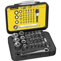 Stanley Bit & Socket Set Of 39 + Ratchet End Metric 1/4 Drive in Black