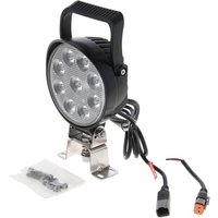 Kramp Work light LED, 54W, 5100lm, round, 12/24V, diameter 133x75mm, Deutsch plug, Flood, 9LED's, handle+switch LA10620