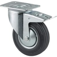 Tente Caster wheel swivel, rubber wheel: diameter 100x30mm, with brake, plate fitting: 105x85mm Load: 70kg, 3477DVJ100P62