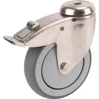 Tente Caster wheel swivel, rubber wheel: diameter 125x32mm, with brake, stainless steel single bolt hole Load: 100kg, 7477PJC125P3011