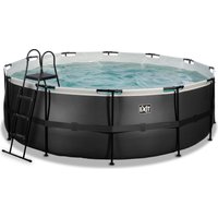 EXIT Toys Frame Pool Ø 427 x 122 cm - Black Leather Style - 1 Stk. mit Kartuschenfilterpumpe, Leiter, Liner-Reparatur-Set