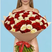 100 Premium White and Red Roses