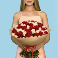 100 White and Red Roses from Kenya