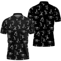 Stick Figures Playing Golf Polo Shirt, Cute Golf Pattern Polo Shirt