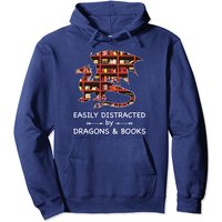 Easily Distracted By Dragons & Books Nerds Funny Book Lovers Pullover Hoodie