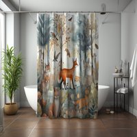 Woodland Creatures Fox Rabbit Owl Shower Curtain