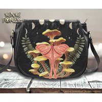 Mushroom Luna Moth Vegan Leather Goth Saddle Bag