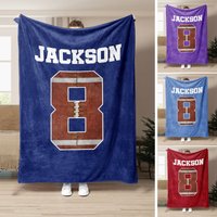 Personalized Football Blanket, Custom Name Number Fleece Blanket