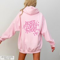 Pink Christian Coquette Hoodie, Jesus Loves You Hoodie