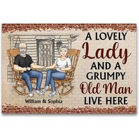 Family A Lovely Lady And A Grumpy Man Live Here Custom Couples Personalized Doormat