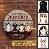 Cats Welcome Home Bar Custom Pet Patio Outdoor Decorating Personalized Wood Door Sign
