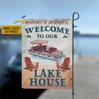 Pontoon Welcome To Our Lake House Personalized Custom Flag