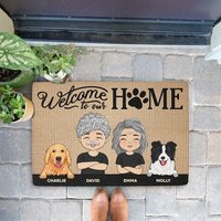 Welcome To Our Home Funny Personalized Family Pets Dogs Lover Custom Doormat