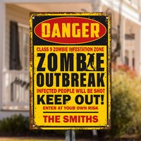 Keep Out Of Zombie Outbreak Halloween Personalized Metal Sign