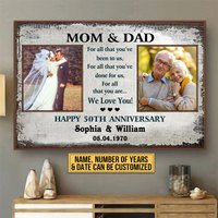 Custom Upload Image Gift Old Couple Parents Mom Dad Anniversary Gift Personalized Poster