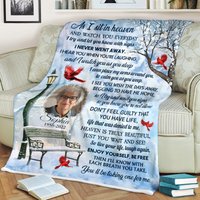 Memorial Upload Photo Cardinal Winter, As I Sit In Heaven Personalized Fleece Blanket