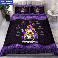 Grandma - Mom Sunflower Gnomes Butterflies Kids Personalised Bedding Set