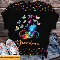 Colorful Butterfly Grandma With Grandkids Personalized Custom 3d T-shirt